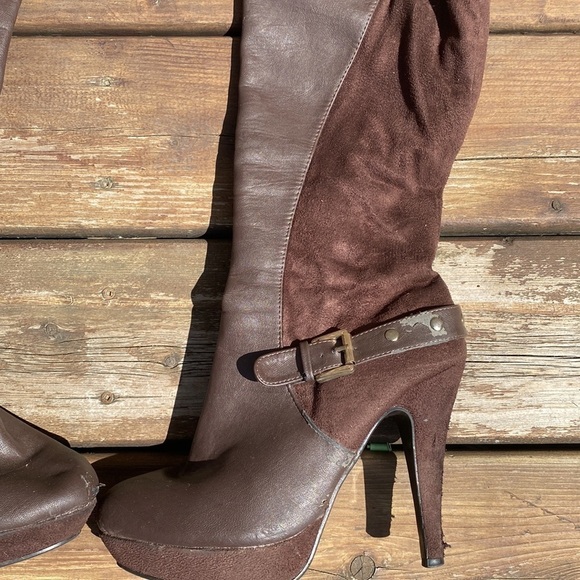 Shoedazzle Eileen boots high heel faux suede buckle detail size 8 - Picture 8 of 11
